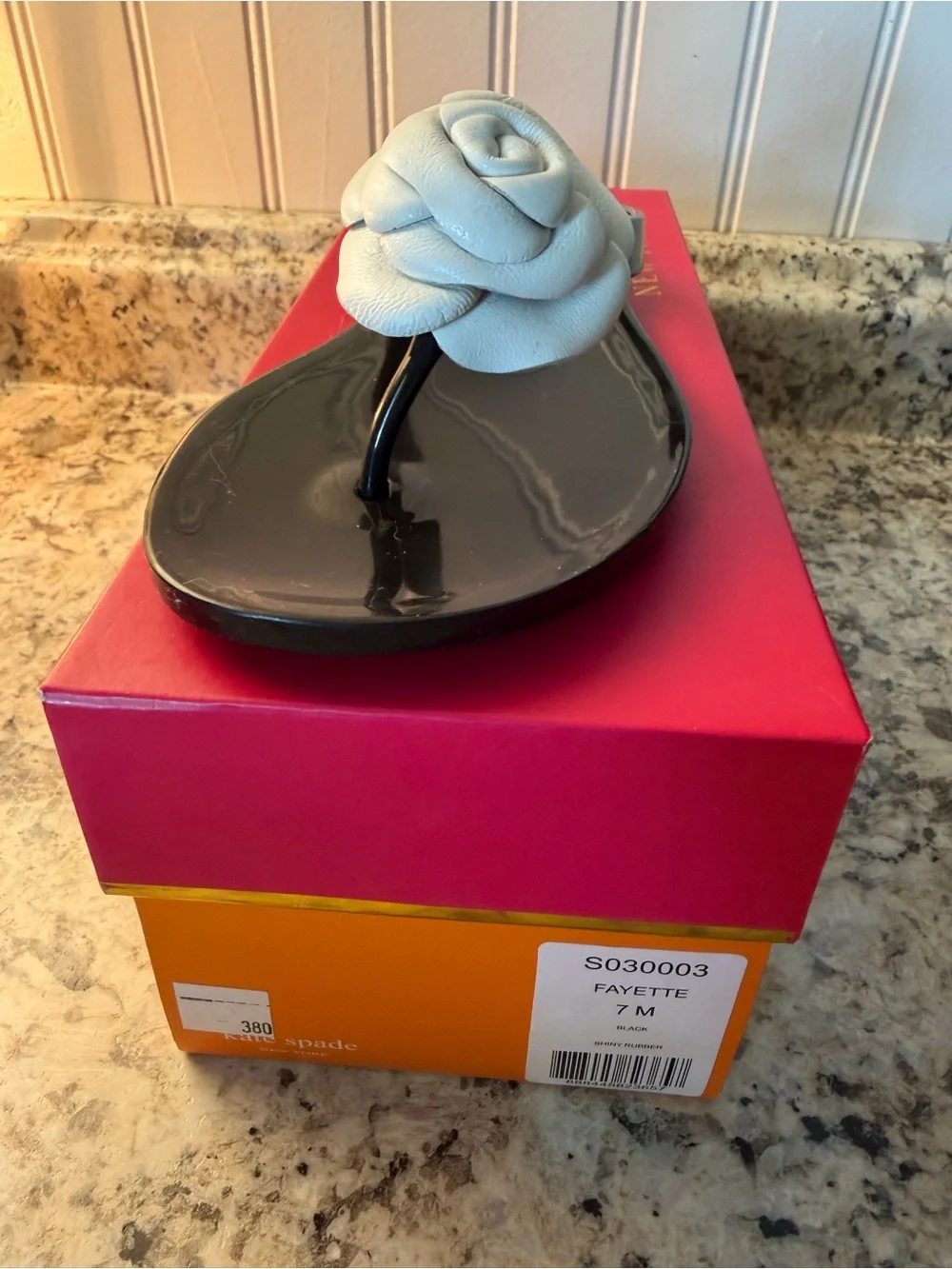 kate spade Black Jelly Sandals with White Floral Accent flower rose cute